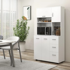 Armário de cozinha  89 x 39,5 x 168 cm com vários compartimentos, 4 portas, 3 gavetas, prateleira + tabuleiro grande, branco