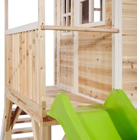 Casa de brincar infantil exterior para crianças Loft 700 em madeira com escorrega e caixa areia - Natural