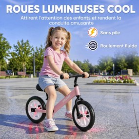 Bicicleta sem Pedais Infantil, 84 x 40 x 57 cm, Rodas Luminosas, Rosa