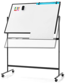 Quadro branco magnético dupla face com suporte de rotação de 360° para escritório escola e casa 56 x 128 x 145-173 cm branco