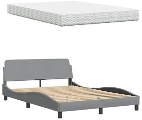 Cama com colchão 140x200 cm tecido cinzento-claro