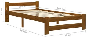 Estrutura de cama 90x200 cm madeira pinho maciço castanho mel