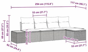 Conjunto de Sofá de Jardim com 5 Peças e Almofadas Bege em Rattan Sint