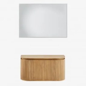 Conjunto De Móvel De Casa De Banho Suspenso 90x40 Cm Em Madeira De Manga Analis Madeira De Manga & Sem Lavatório & Led Retangular - Sklum