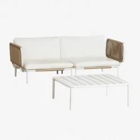 Conjunto De Jardim Com Sofá Modular De 2 Peças, 2 Módulos De Canto E Mesa De Centro Em Aço Roubly Beige De Amêndoa - Sklum