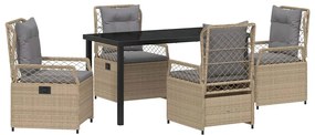 Conjunto de jantar de jardim 5 peças bege em polyrattan.