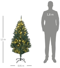 Árvore de Natal Artificial com 100 Luzes LED 472 Ramos e 80 Decorações para Interior Aço Ø91x150 cm Verde