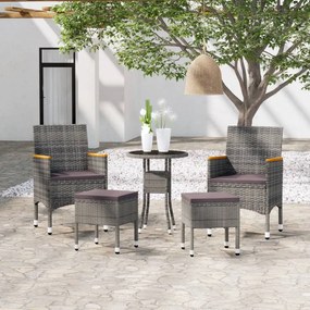 vidaXL 5 pcs conjunto lounge para jardim vime PE cinzento