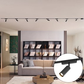 Sistema de iluminação de trilho moderno com 8 focos pretos monofásicos - Magnetic Samson