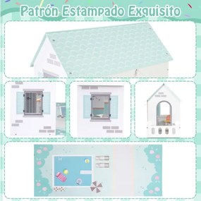 Casa de bonecas de madeira 74,5 x 34 x 120,5 cm com 18 peças de mobiliário e escada verde