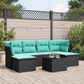 vidaXL 7 pcs conjunto de sofás p/ jardim c/ almofadões vime PE preto