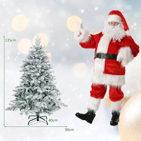 Árvore de Natal com neve de 135 cm com 737 ramos, 120 luzes LED quentes (DECORAÇÃO NÃO INCLUIDA) e design com dobradiças verdes