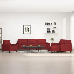 vidaXL 4 pcs conjunto de sofás com almofadões tecido vermelho tinto