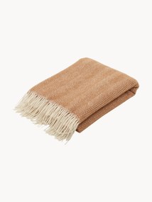 Manta em lã com padrão de espinha de peixe e franjas Tyrol