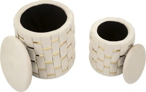 PUFE COM ARMAZENAMENTO CONJUNTO DE 2 PEÇAS Ø 37X42-28X35 CM CREME E DOURADO