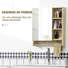 Armário de Casa de Banho com Espelho com 1 Porta Prateleira Ajustável Toalheiro e Compartimento 60x15x70 cm Carvalho