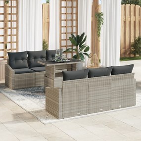 Conjunto de Sofá de Jardim com 7 Peças e Almofadas Cinza Claro de Ratt