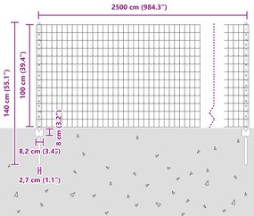 Cerca Euro com 22 Postes Cinza 1x25 m Aço