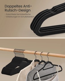 Conjunto de 50 cabides em veludo 43,5 x 22,5 cm Preto