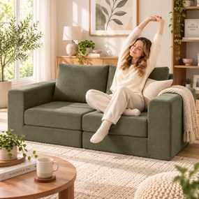 Sofá-cama de 2 Lugares, 208 x 181 x 58 cm, Convertível 4 em 1, Verde