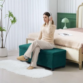 Banco de arrumação para colocar ao pé da cama em veludo canelado com tampa, para sala de estar, quarto, hall de entrada, 112 x 42 x 40 cm, verde