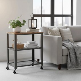 Carrinho de cozinha com 3 níveis 40 x 60 x 77,5 cm castanho vintage-preto