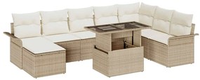Conjunto de Sofás de Jardim vidaXL com 9 Peças e Almofadas Bege em Rat