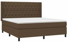 Cama box spring c/ colchão/LED 160x200cm tecido castanho-escuro