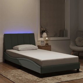 Estrutura de cama c/ luzes LED 100x200 cm veludo cinzento-claro