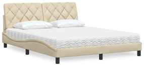 vidaXL Cama com colchão 160x200 cm tecido cor creme