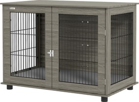 Gaiola para cães 2 em 1: mesa auxiliar com almofada de pelúcia com capa removível e porta com fecho de segurança, 100 x 60 x 73,5 cm, cinzenta