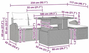 Conjunto de Jantar de Jardim da com 6 Peças e Almofadas Bege em Rattan