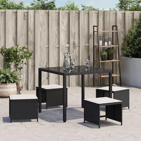 Bancos de jardim com almofadões 4 pcs 40x40x35 cm vime PE preto