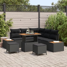 Conjunto de 8 Peças de Sofás de Jardim com Almofadas em Rattan Preto d