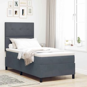 Cama Box Spring vidaXL com Colchão Cinza Escuro 90x200 cm Veludo