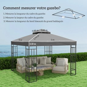 Tecido para Pérgola 3x3 m (NÃO Incluída) Tecido de Substituição Pérgola de 2 Níveis Proteção UPF30 Orifícios de Drenagem Cinzento Escuro