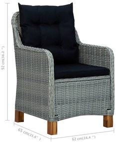 3 pcs conjunto de jantar para jardim cinzento-claro