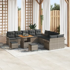 vidaXL Conjunto de Sofás de Jardim de 13 Peças com Almofadas Cinza Rattan Sintético Acácia