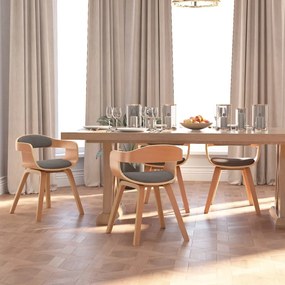 Cadeira de jantar 4 pcs madeira curvada e tecido cinzento-claro