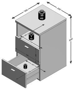 FMD Mesa de cabeceira com 2 gavetas e prateleira aberta preto