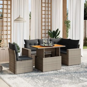 6 pcs conjunto sofás de jardim com almofadões vime cinzento