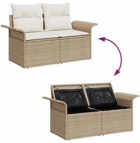 Conjunto de Sofá de Jardim vidaXL com Almofadas Bege Rattan Poly