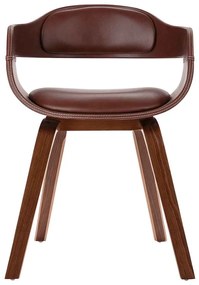 Cadeira de jantar madeira curvada e couro artificial castanho