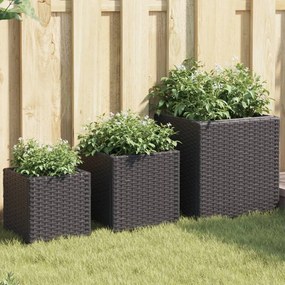 vidaXL Vasos de jardim 3 pcs vime PE preto