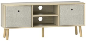 Móvel de TV para Televisores de até 50 Polegadas com 2 Gavetas de Tecido 2 Prateleiras Abertas 110x29x46,5 cm Madeira Clara e Bege