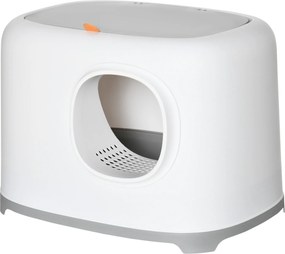 PawHut Caixa de Areia para Gatos Caixa de Areia Fechada para Gatos com Bandeja Teto Abatível Orifício de Entrada 55x40x39cm Branco | Aosom Portugal