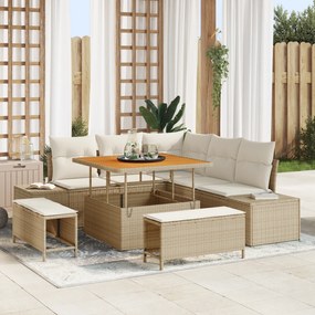 Conjunto de Sofá de Jardim de 8 Peças com Almofadas Bege Rattan Sintético Acácia