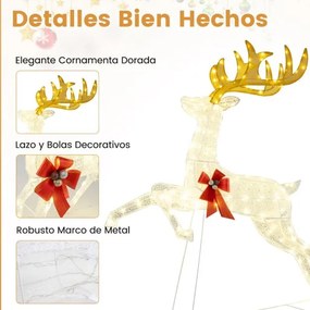 Conjunto de 3 renas natal iluminados Família de renas saltitantes com laços vermelhos 330 luzes LED quentes com Estacas brancas