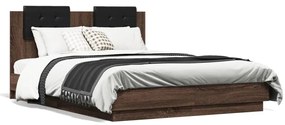 Estrutura cama cabeceira/luzes LED 120x190 cm carvalho castanho