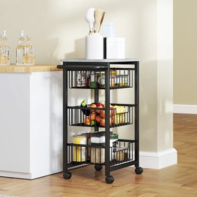 Fruteira para Cozinha Carrinho de Cozinha com 3 Cestas e Estrutura de Aço 49,5x31x69 cm Cinza Claro